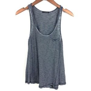 Staccato Womens Tank Top Small Blue White Striped Scoop Neck Rayon Stretch